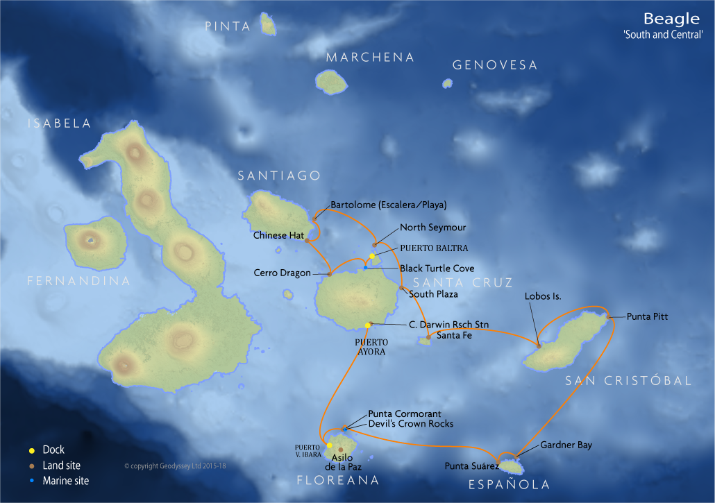 Itinerary map for Beagle 'South and Central' cruise
