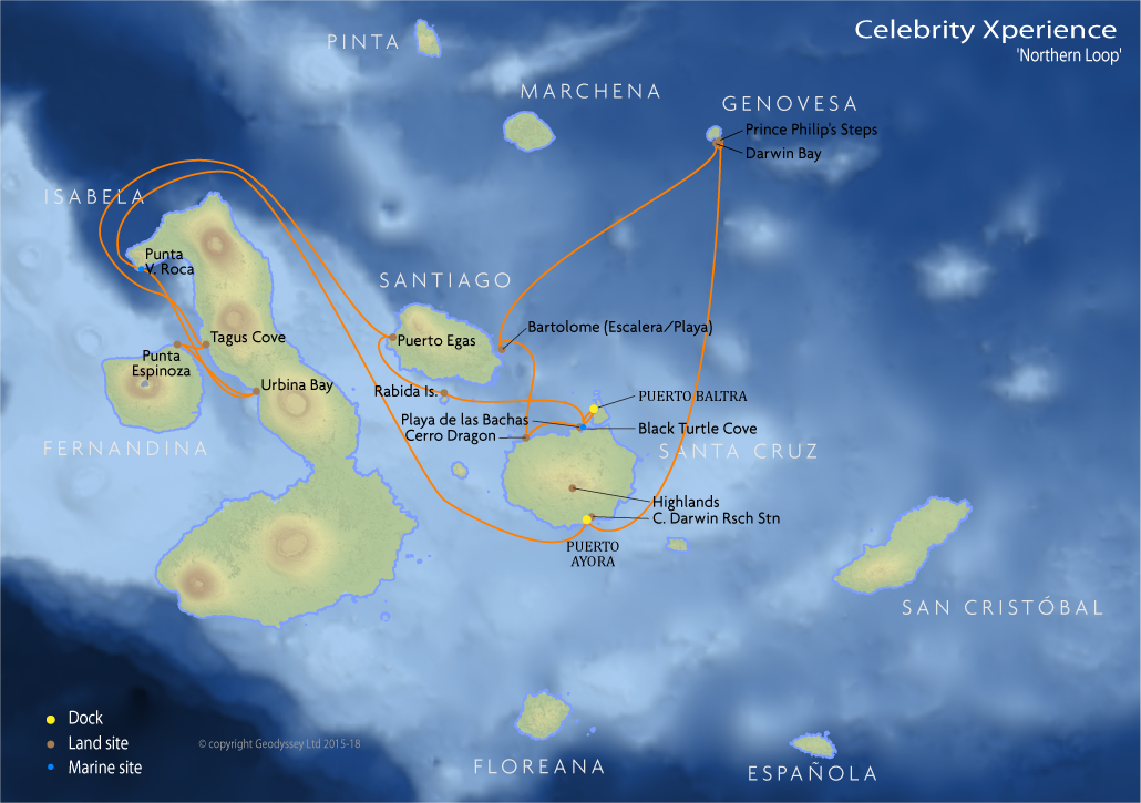 Itinerary map for Celebrity Xperience 'Northern Loop' cruise