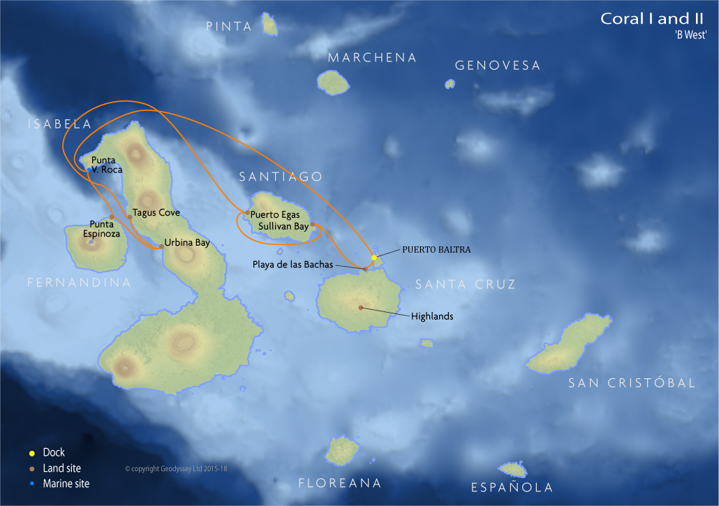 Itinerary map for Coral I and II 'B West' cruise
