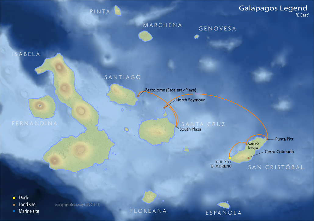 Itinerary map for Galapagos Legend 'C East' cruise