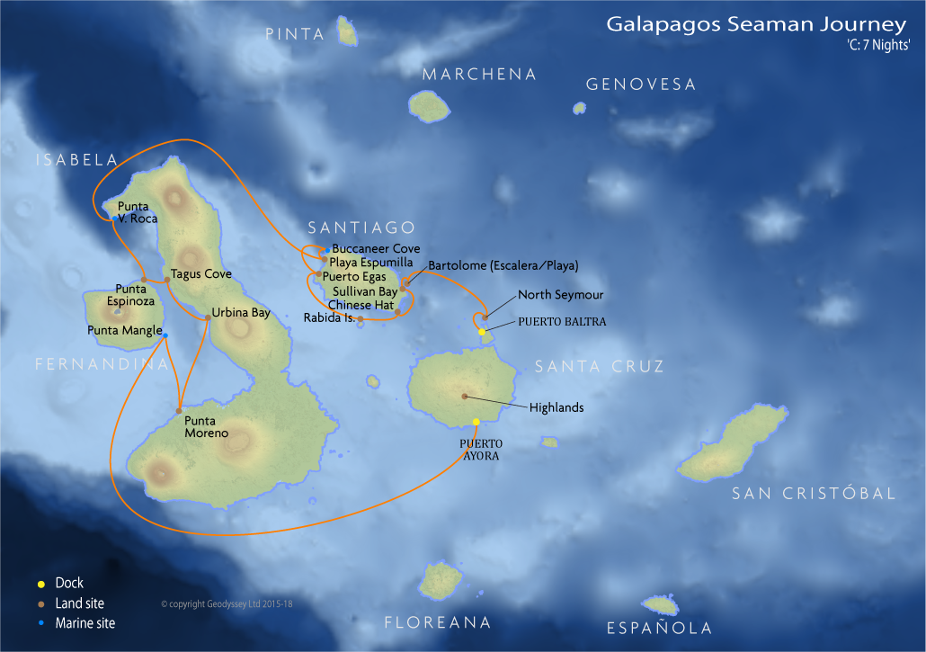 Itinerary map for Galapagos Seaman Journey 'C: 7 Nights' cruise