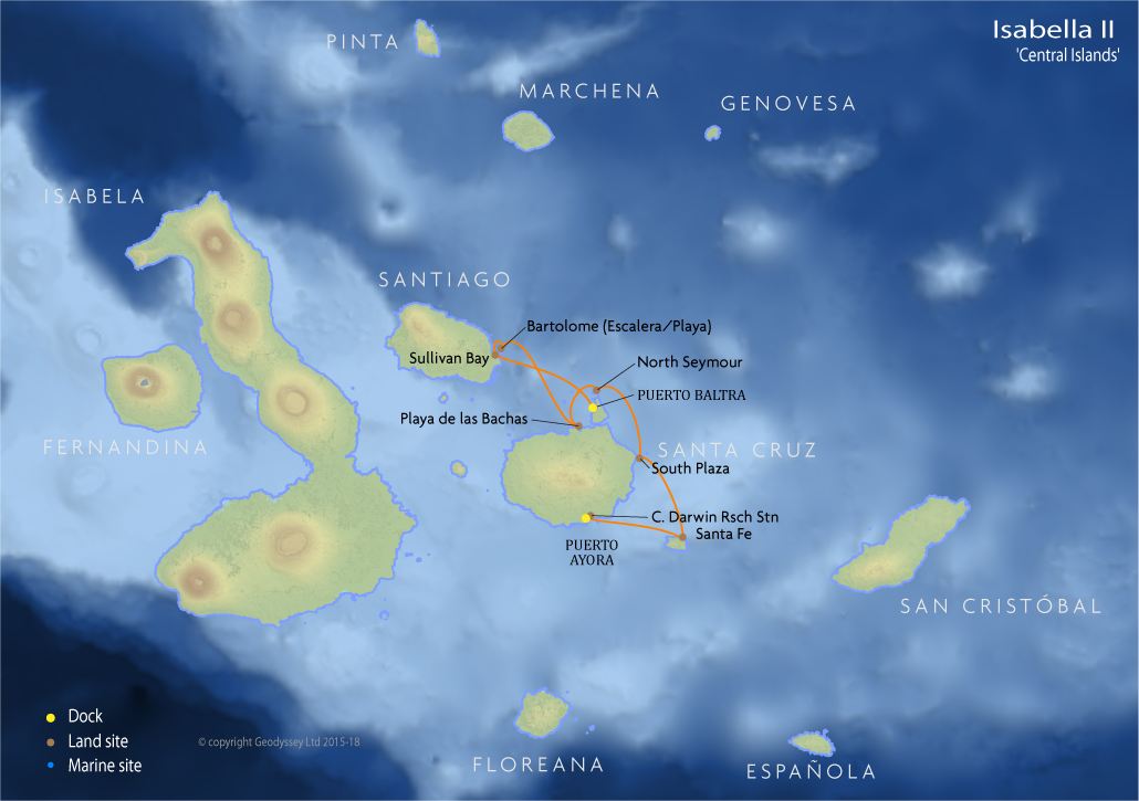 Itinerary map for Isabella II 'Central Islands' cruise