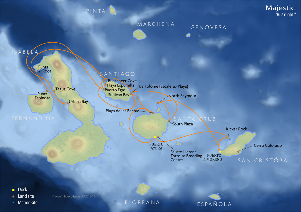 Itinerary map for Majestic 'B: 7 nights' cruise