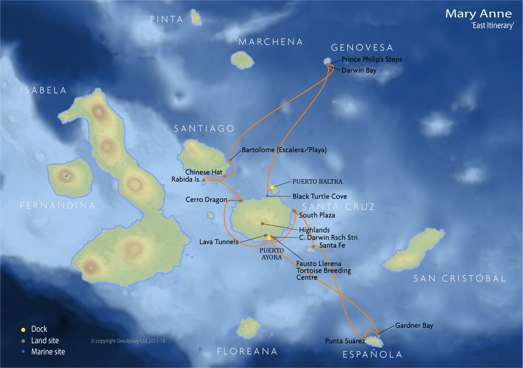 Itinerary map for Mary Anne 'East Itinerary' cruise