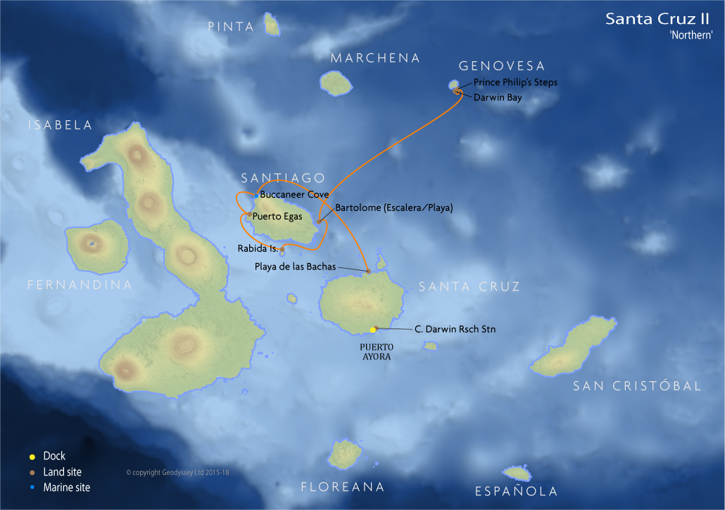 Itinerary map for Santa Cruz II 'Northern' cruise