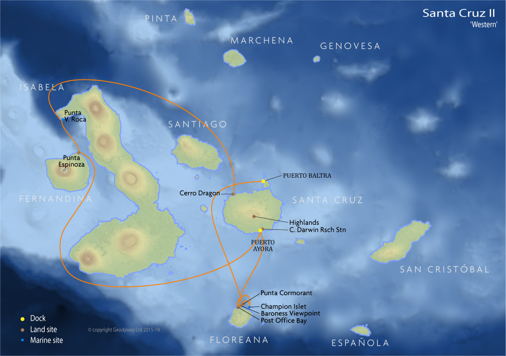 Itinerary map for Santa Cruz II 'Western' cruise