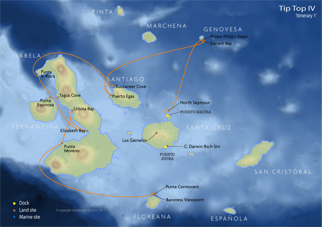 Itinerary map for Tip Top IV 'Itinerary 1' cruise