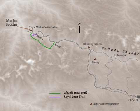 Itinerary map for Peru 'The Classic Inca Trail' holiday