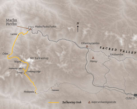 Itinerary map for Peru 'Salkantay trek' holiday