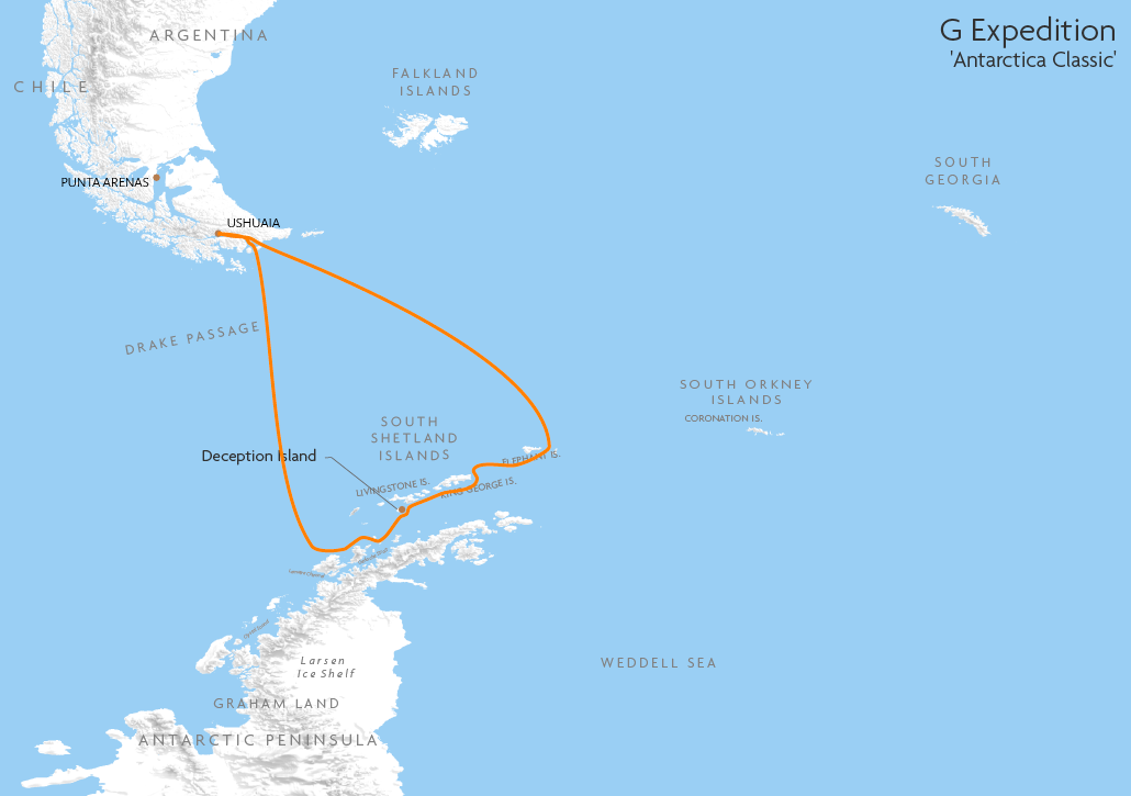 Itinerary map for G Expedition 'Antarctica Classic' cruise