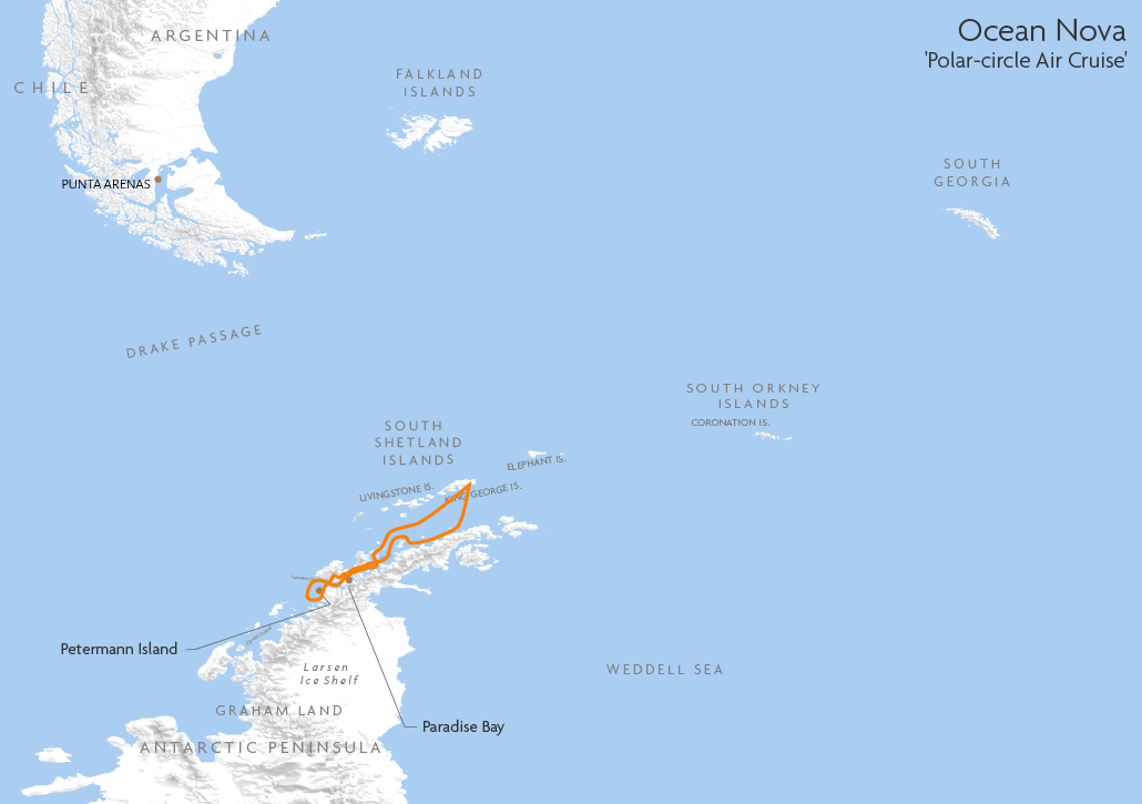 Itinerary map for Ocean Nova 'Polar-circle Air Cruise' cruise
