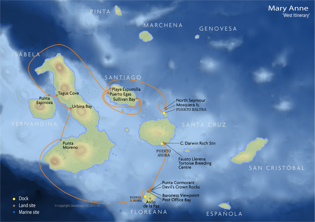 Itinerary map for Mary Anne 'West Itinerary' cruise