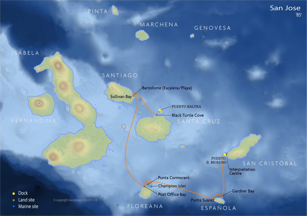 Itinerary map for San Jose 'B5' cruise