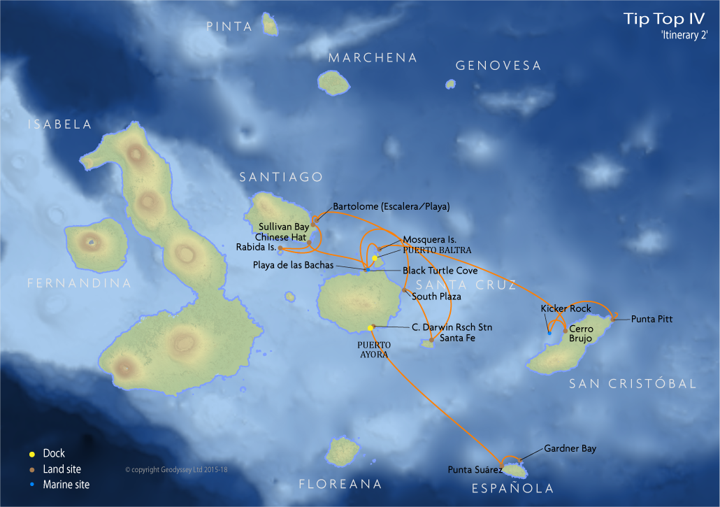 Itinerary map for Tip Top IV 'Itinerary 2' cruise