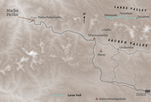 Route map for Peru 'Lares community trek' holiday