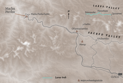 Itinerary map for Peru 'Lares community trek' holiday