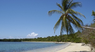 Quiet, palm-backed beach village